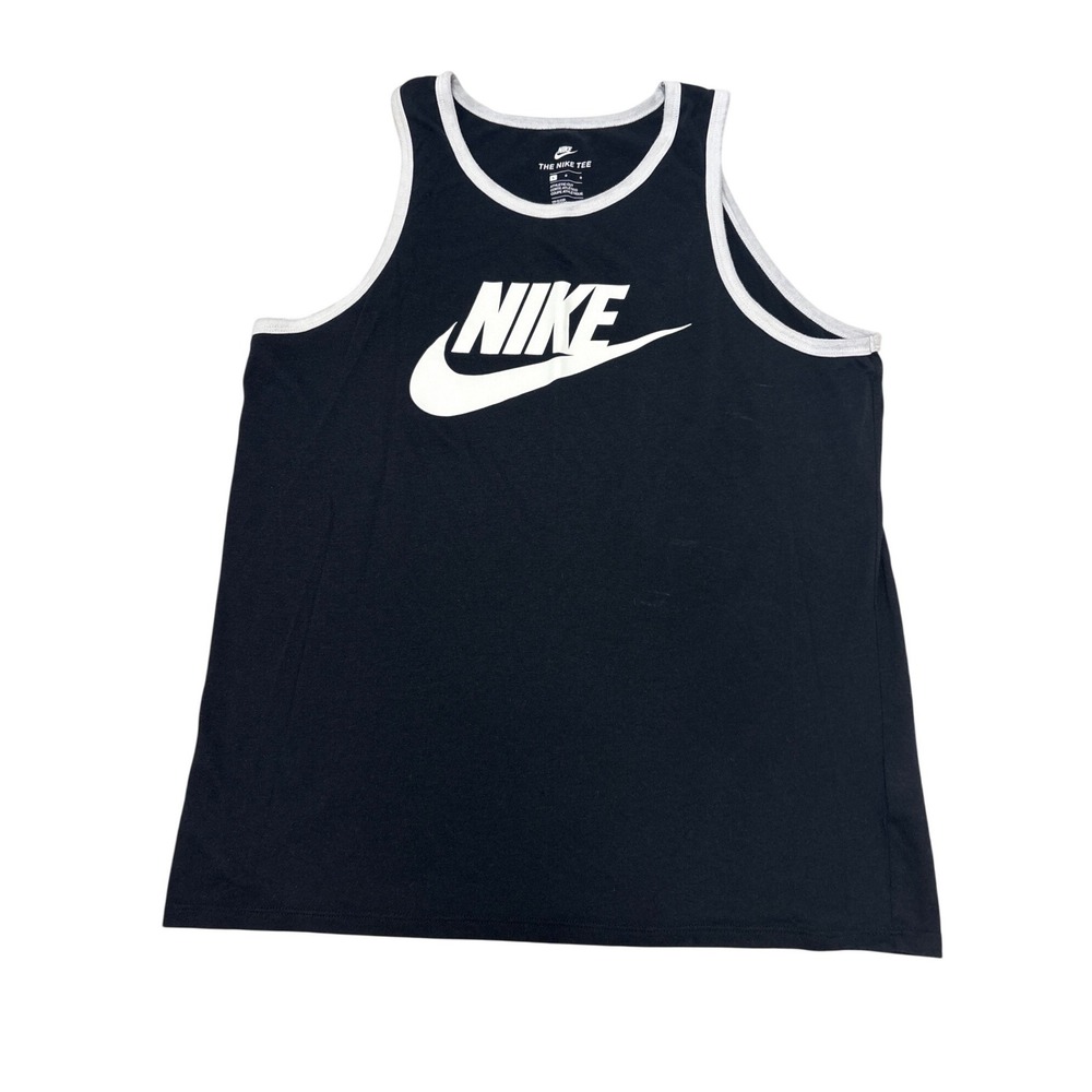 Nike The Nike Tee Mens Large Black White Swoosh Tri-Blend Ringer Tank Top
